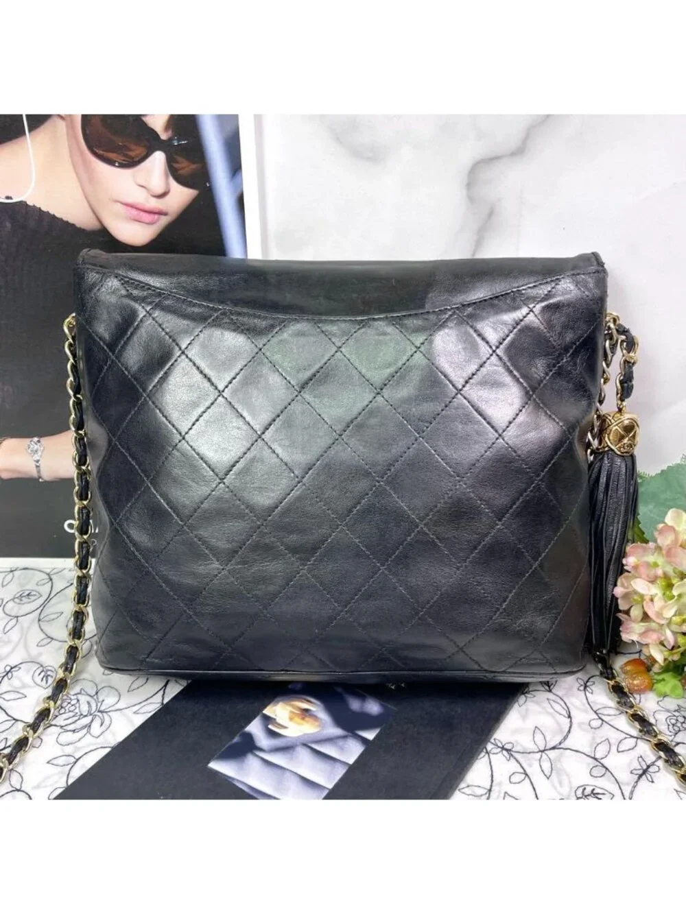 Chanel Vintage Quilted CC Logo Fringe Black